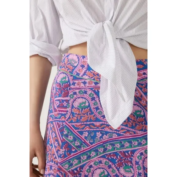 ba&sh Blossom Fanessa Maxi Skirt Blue & Pink Batik Floral Print Size 1 Small - Picture 3 of 16